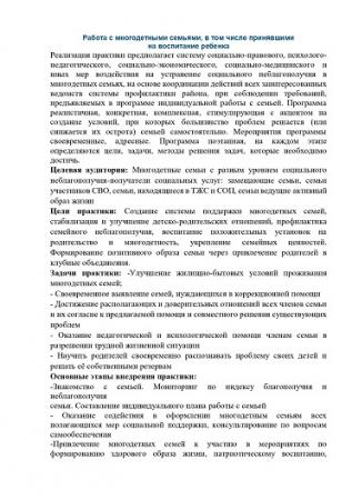 Работа с многодетными семьями, в том числе принявшими  на воспитание ребенка
